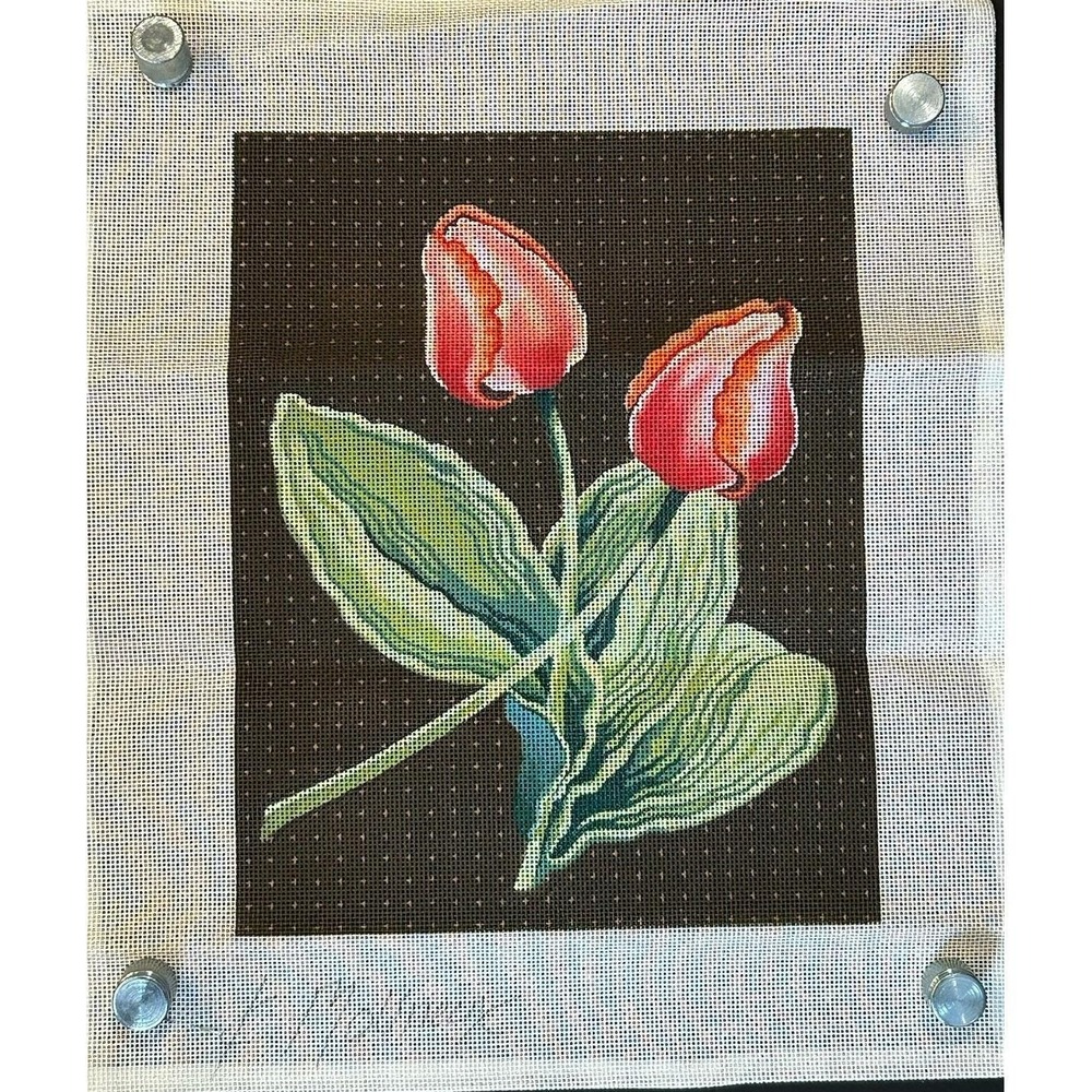 K. Molineux Needlepoint Canvas Arrangement of Tulips Hand Painted 13" x 10"